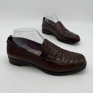 Sesto Meucci Brown Woven Leather Slip On Loafer Size 8.5 M